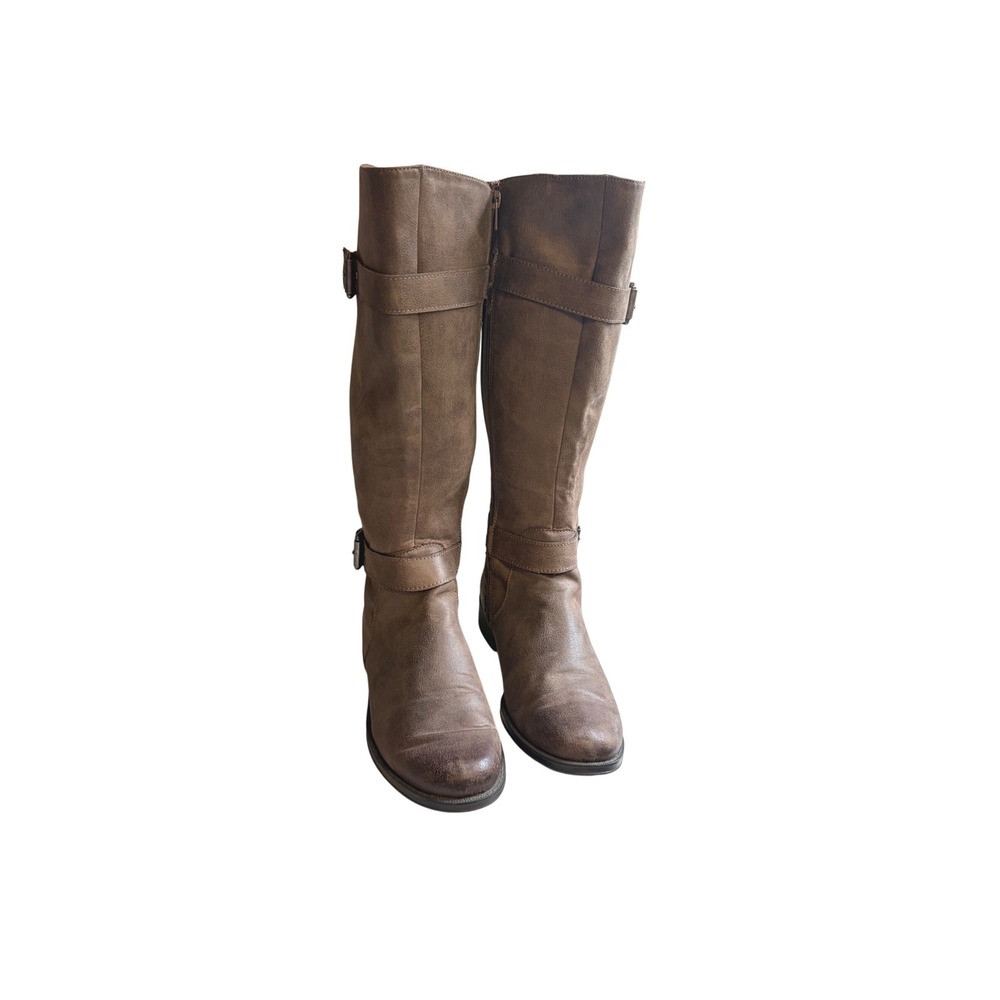 Aerosoles Brown Distressed Tall Riding Boots Buckle Strap Size 9M 58938-9